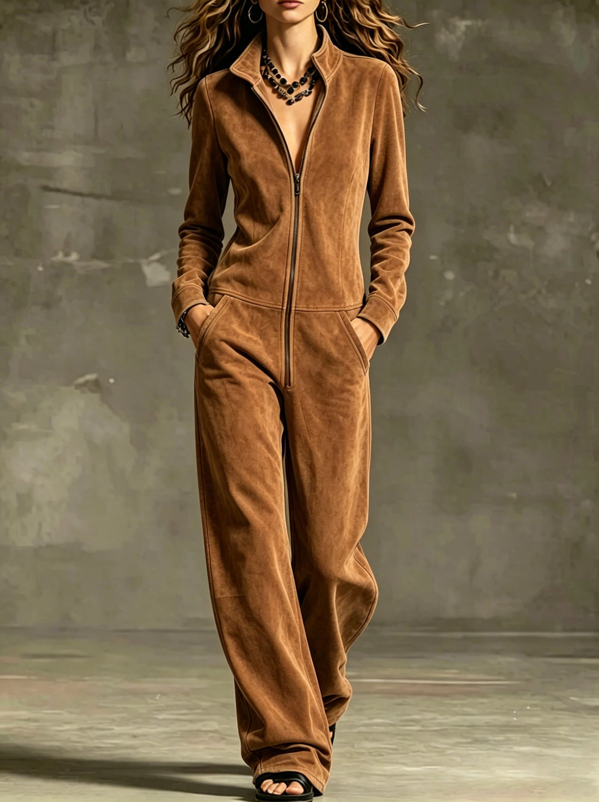 Women's Jumpsuit with Zip Front and Wide Leg Design - 12 - London-stylehouse.com