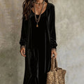 Maxi Dress Women V-Neck Long Sleeve Flared Hem - 4 - London-stylehouse.com