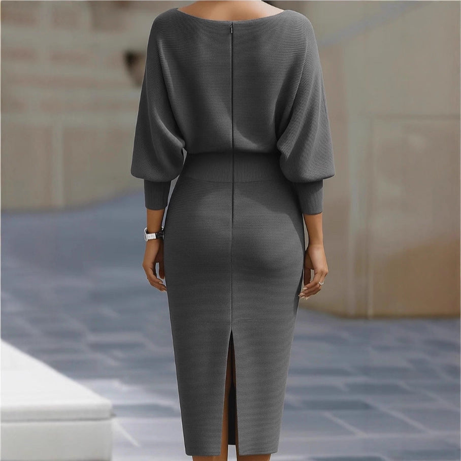 Midi Dress for Women with Cowl Neck and Puff Sleeves - 6 - London-stylehouse.com