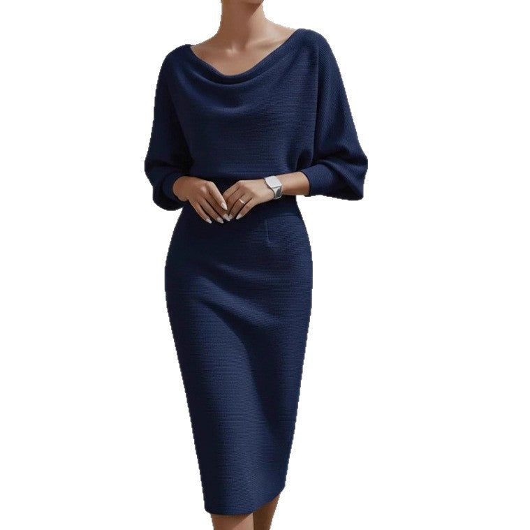 Midi Dress for Women with Cowl Neck and Puff Sleeves - 10 - London-stylehouse.com