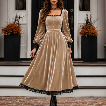 Midi Dress Women with Square Neck and Puff Sleeves for Special Occasions - 1 - London-stylehouse.com