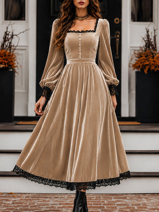 Midi Dress Women with Square Neck and Puff Sleeves for Special Occasions - 3 - London-stylehouse.com
