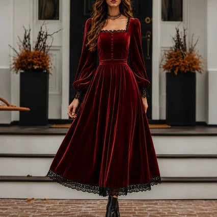 Midi Dress Women with Square Neck and Puff Sleeves for Special Occasions - 4 - London-stylehouse.com