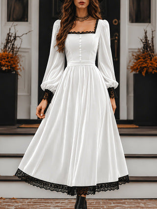 Midi Dress Women with Square Neck and Puff Sleeves for Special Occasions - 5 - London-stylehouse.com