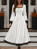 Midi Dress Women with Square Neck and Puff Sleeves for Special Occasions - 5 - London-stylehouse.com