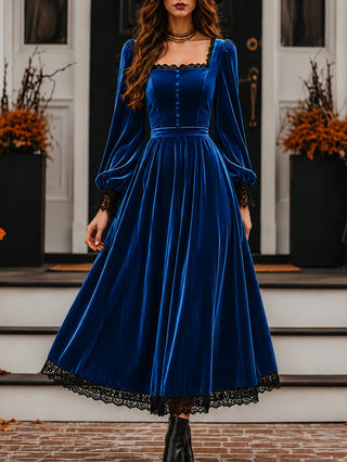Midi Dress Women with Square Neck and Puff Sleeves for Special Occasions - 6 - London-stylehouse.com