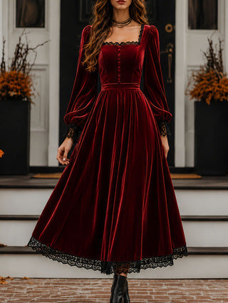 Midi Dress Women with Square Neck and Puff Sleeves for Special Occasions - 8 - London-stylehouse.com