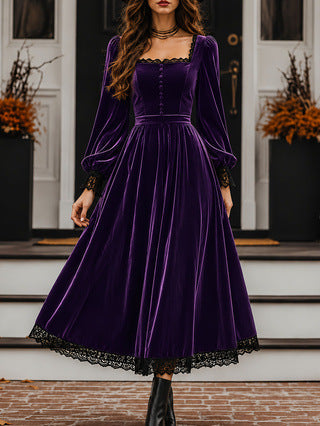 Midi Dress Women with Square Neck and Puff Sleeves for Special Occasions - 10 - London-stylehouse.com