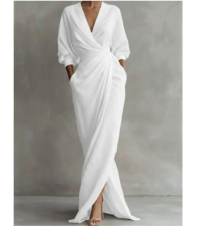 Maxi Dress Women's Wrap Style with V-Neck and Long Sleeves - 7 - London-stylehouse.com