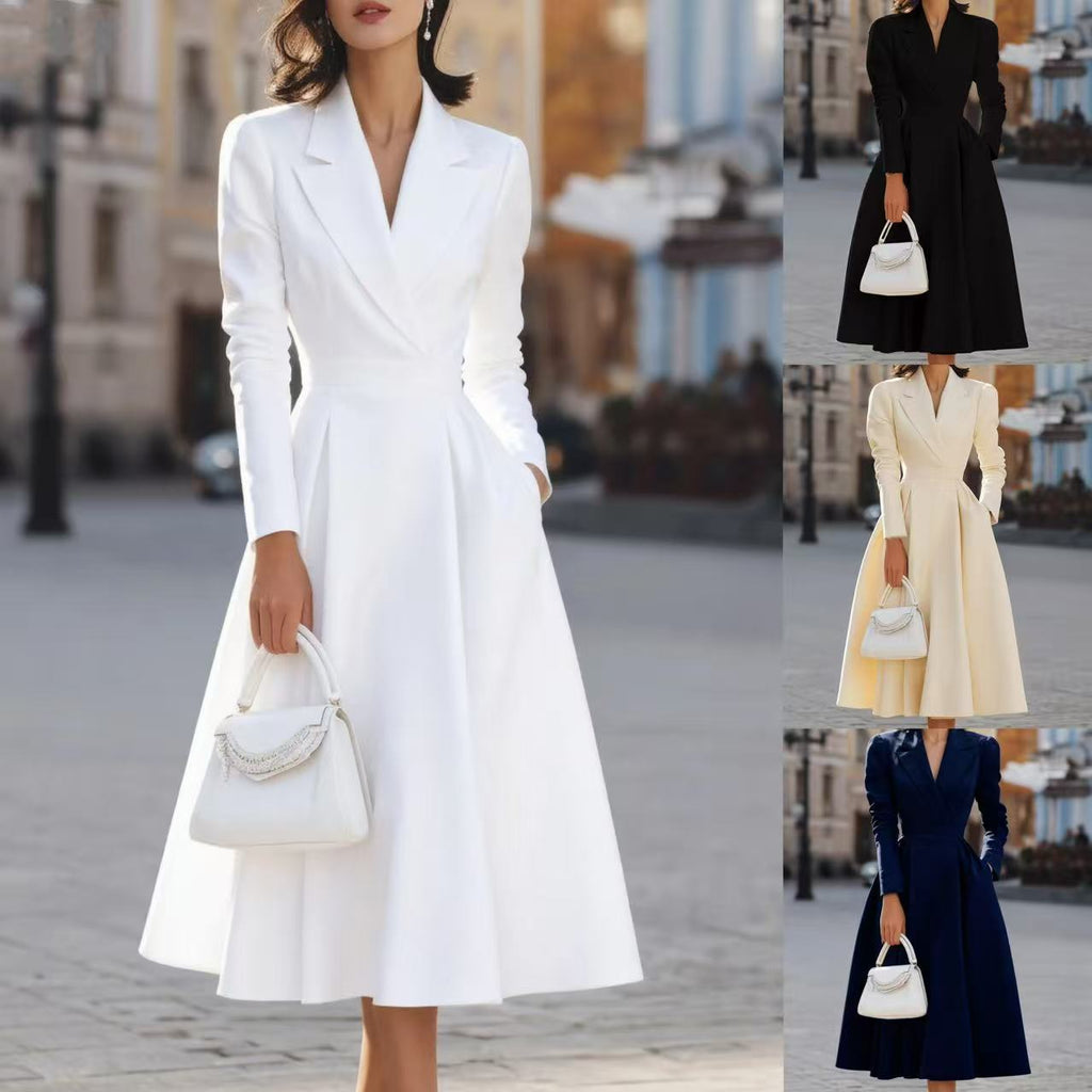Wrap Dress Women's A-line Long Sleeve with Elegant V-neck - 2 - London-stylehouse.com