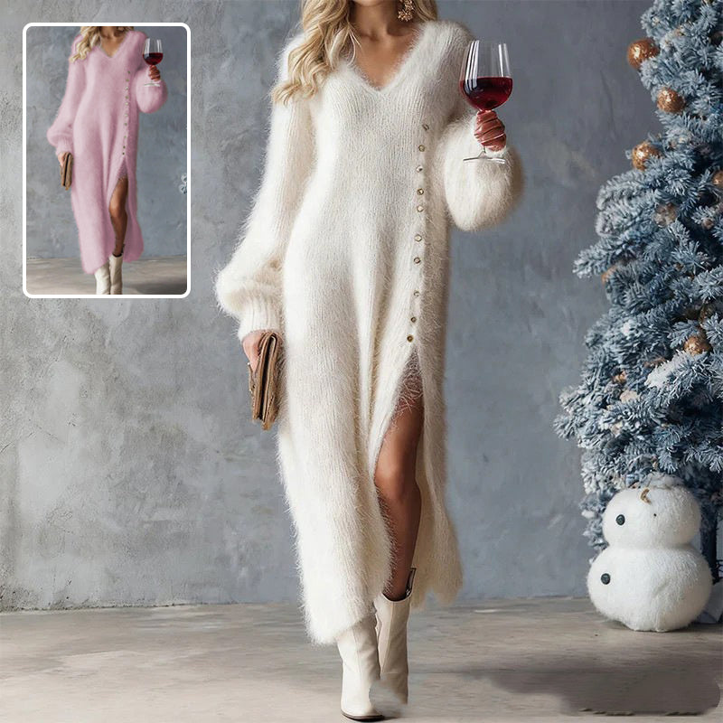 Maxi Dress for Women with V-Neck and Button Details - 2 - London-stylehouse.com