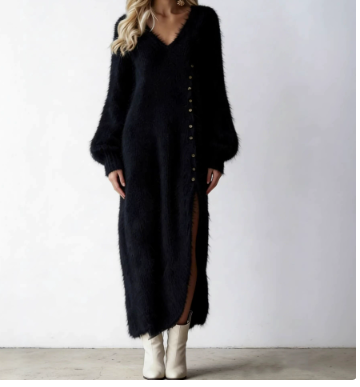 Maxi Dress for Women with V-Neck and Button Details - 7 - London-stylehouse.com