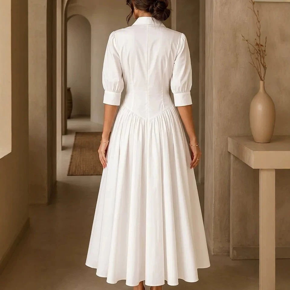Shirt Dress Women's A-Line with Puff Sleeves and Button Front - 6 - London-stylehouse.com