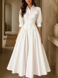 Shirt Dress Women's A-Line with Puff Sleeves and Button Front - 11 - London-stylehouse.com