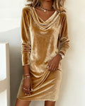 Cowl Neck Women's Long Sleeve Dress with Flared Skirt - 8 - London-stylehouse.com
