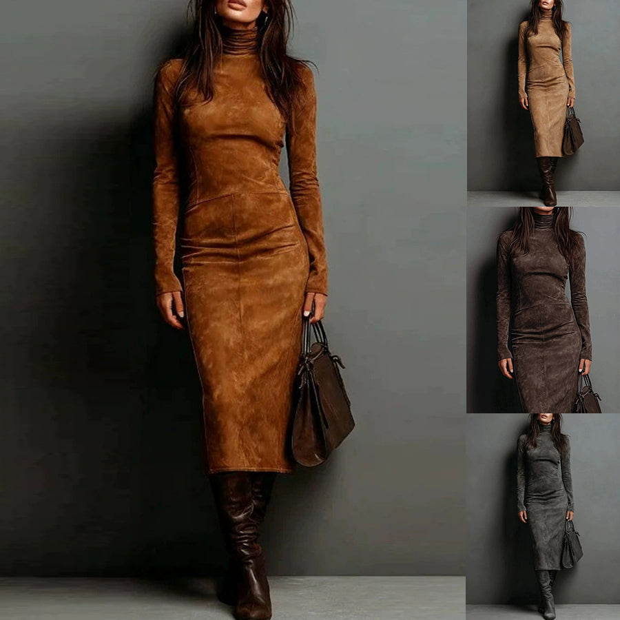 Long Sleeve Women's Midi Dress with Roll Neck and Fitted Silhouette - 1 - London-stylehouse.com