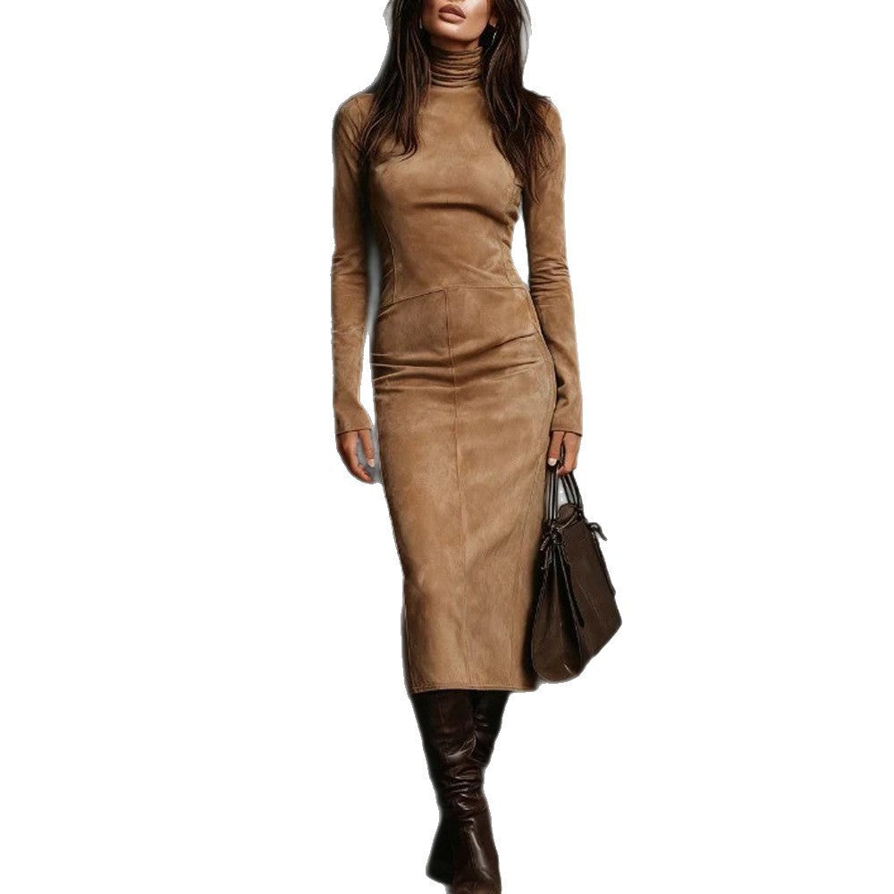 Long Sleeve Women's Midi Dress with Roll Neck and Fitted Silhouette - 4 - London-stylehouse.com