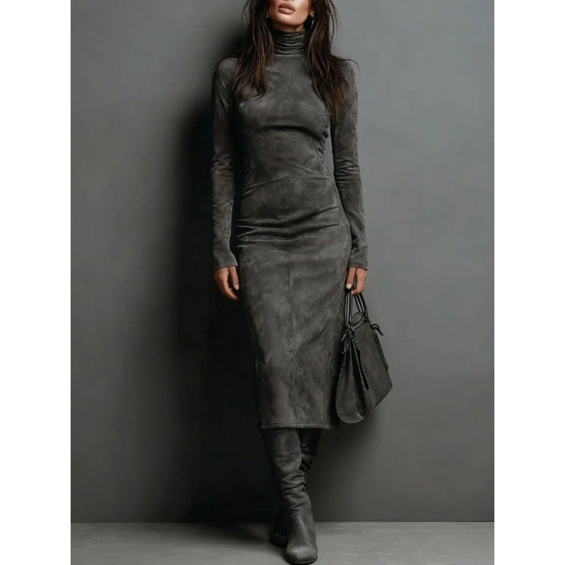 Long Sleeve Women's Midi Dress with Roll Neck and Fitted Silhouette - 5 - London-stylehouse.com