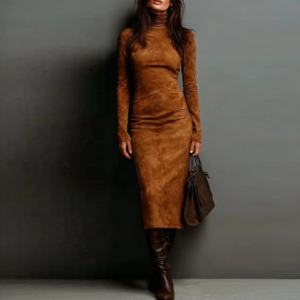 Long Sleeve Women's Midi Dress with Roll Neck and Fitted Silhouette - 6 - London-stylehouse.com