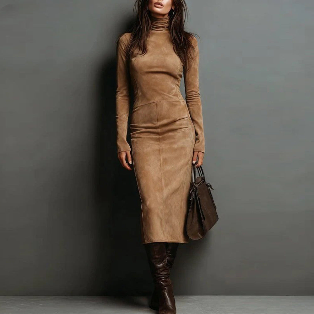Long Sleeve Women's Midi Dress with Roll Neck and Fitted Silhouette - 7 - London-stylehouse.com