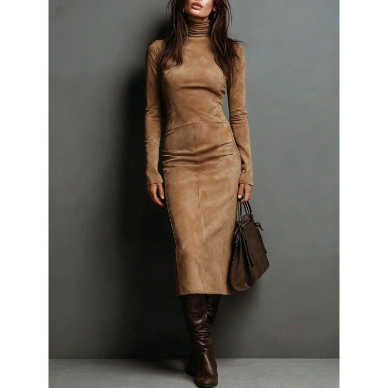 Long Sleeve Women's Midi Dress with Roll Neck and Fitted Silhouette - 8 - London-stylehouse.com