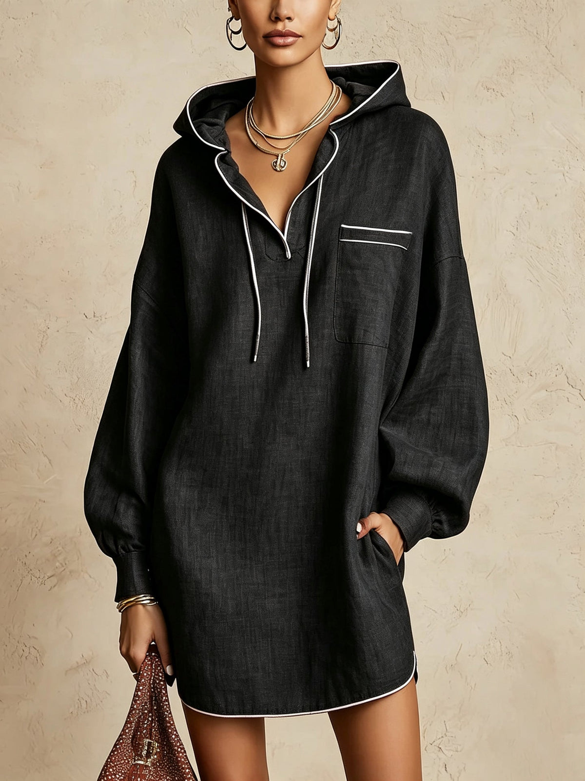 Hooded Shirt Dress Women - Casual Style with Pocket - 3 - London-stylehouse.com