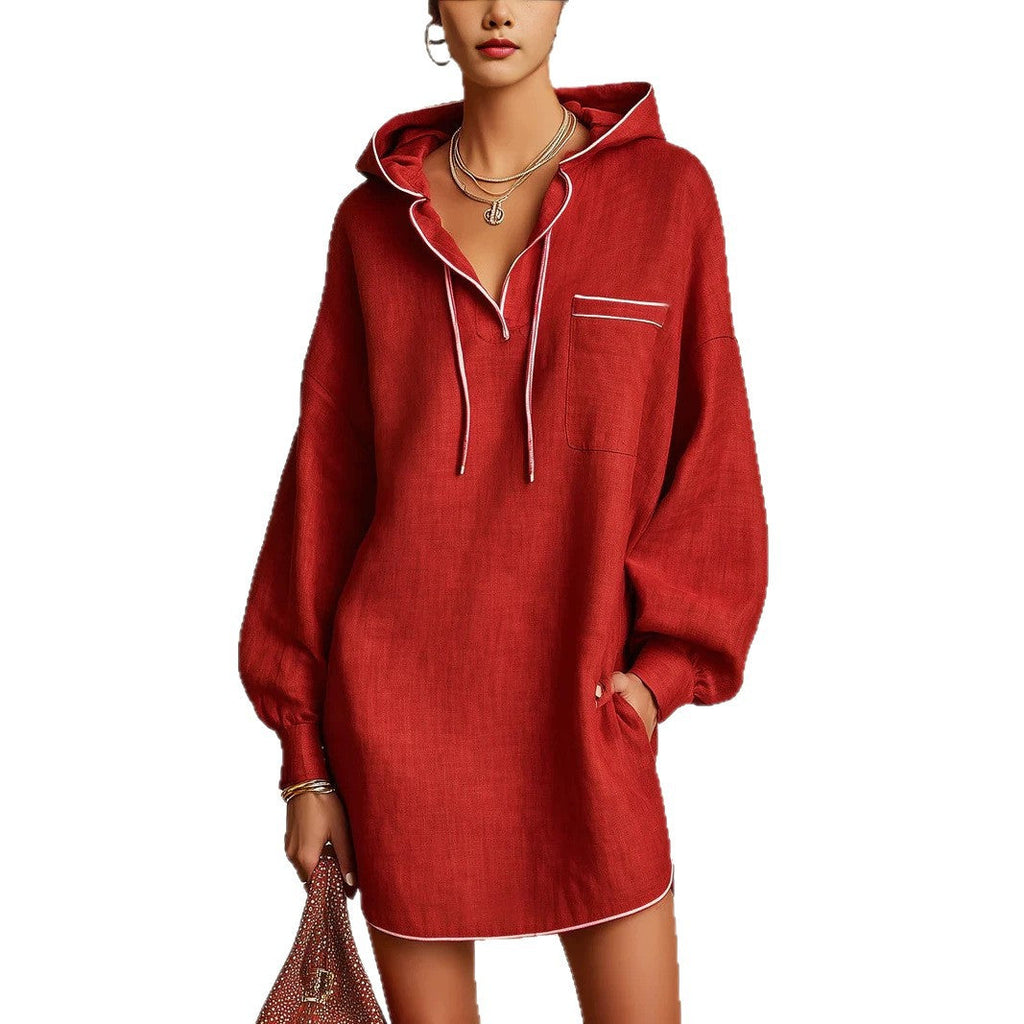Hooded Shirt Dress Women - Casual Style with Pocket - 11 - London-stylehouse.com