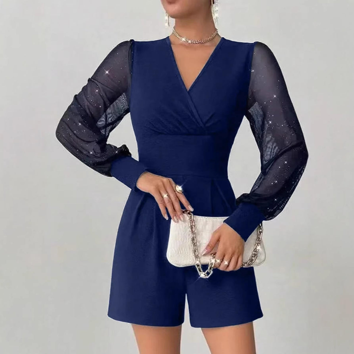 Jumpsuit Women V-Neck with Puff Sleeves and Flattering Fit - 2 - London-stylehouse.com