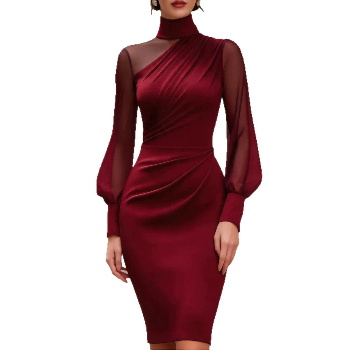 Midi Dress for Women with Elegant Wrap Design and Long Sleeves - 9 - London-stylehouse.com