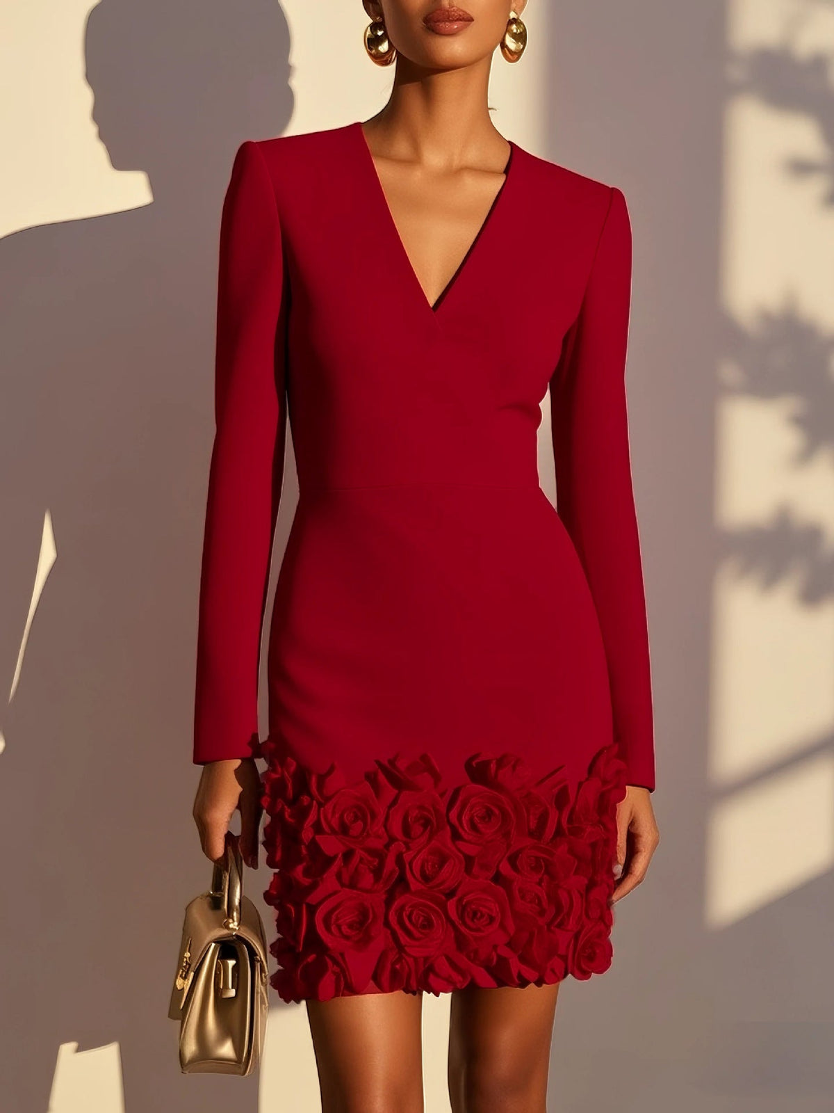 Mini Dress for Women with V-Neck and Floral Detail - 8 - London-stylehouse.com