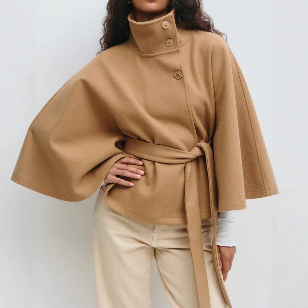 Women's Jacket with High Neck and Statement Wrap Belt - 2 - London-stylehouse.com