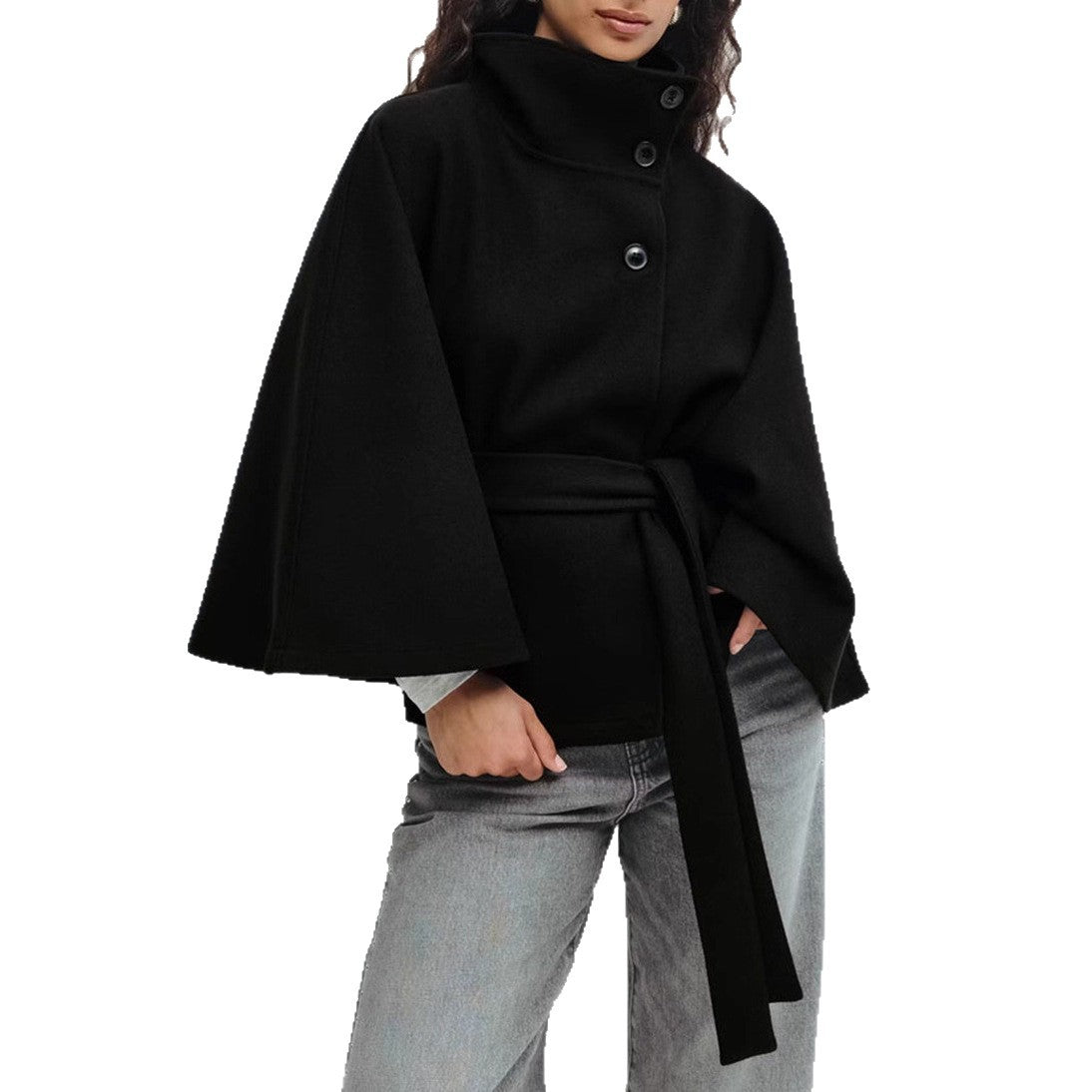 Women's Jacket with High Neck and Statement Wrap Belt - 6 - London-stylehouse.com