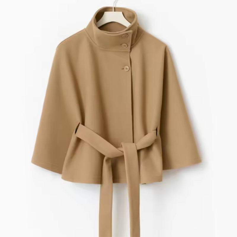 Women's Jacket with High Neck and Statement Wrap Belt - 9 - London-stylehouse.com