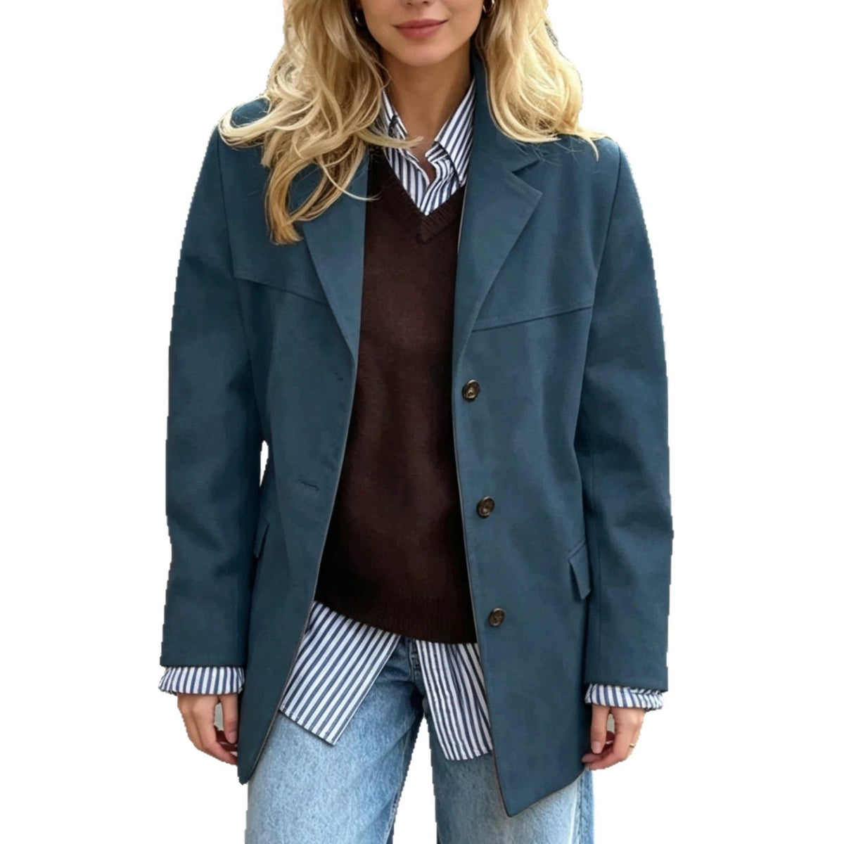 Blazer Jacket Women's Relaxed Fit with Button Detailing - 8 - London-stylehouse.com