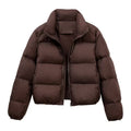 Puffer Jacket Women's Cropped Style with Stand Collar - 2 - London-stylehouse.com