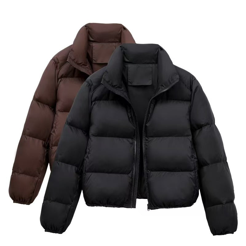 Puffer Jacket Women's Cropped Style with Stand Collar - 5 - London-stylehouse.com