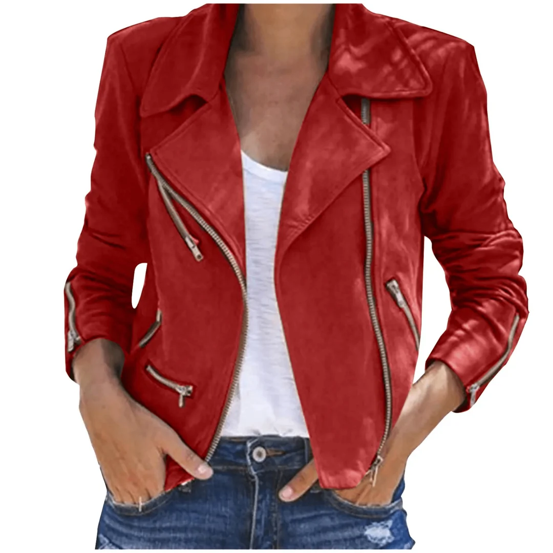 Women's Biker Jacket with Fitted Cut and Asymmetrical Zip - 4 - London-stylehouse.com