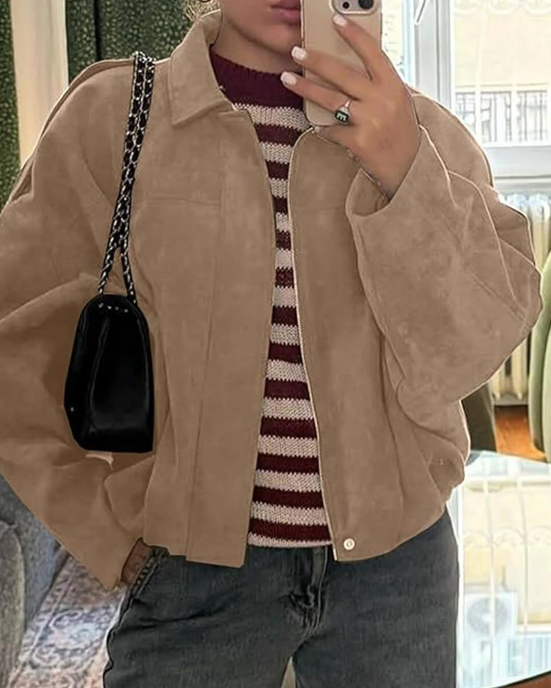 Women's Oversized Jacket with Chic Collar and Relaxed Fit - 7 - London-stylehouse.com