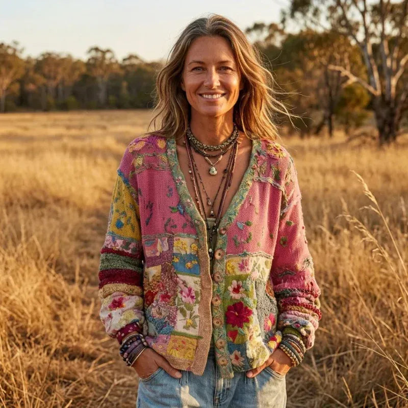 Patchwork Cardigan for Women – Unique Floral Design - 2 - London-stylehouse.com