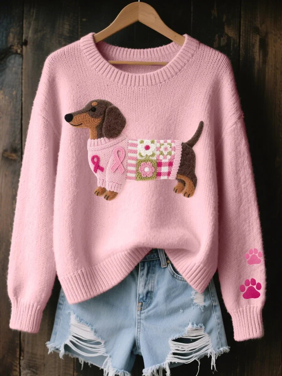 Ladies' Pullover with Dachshund Design and Relaxed Fit - 1 - London-stylehouse.com