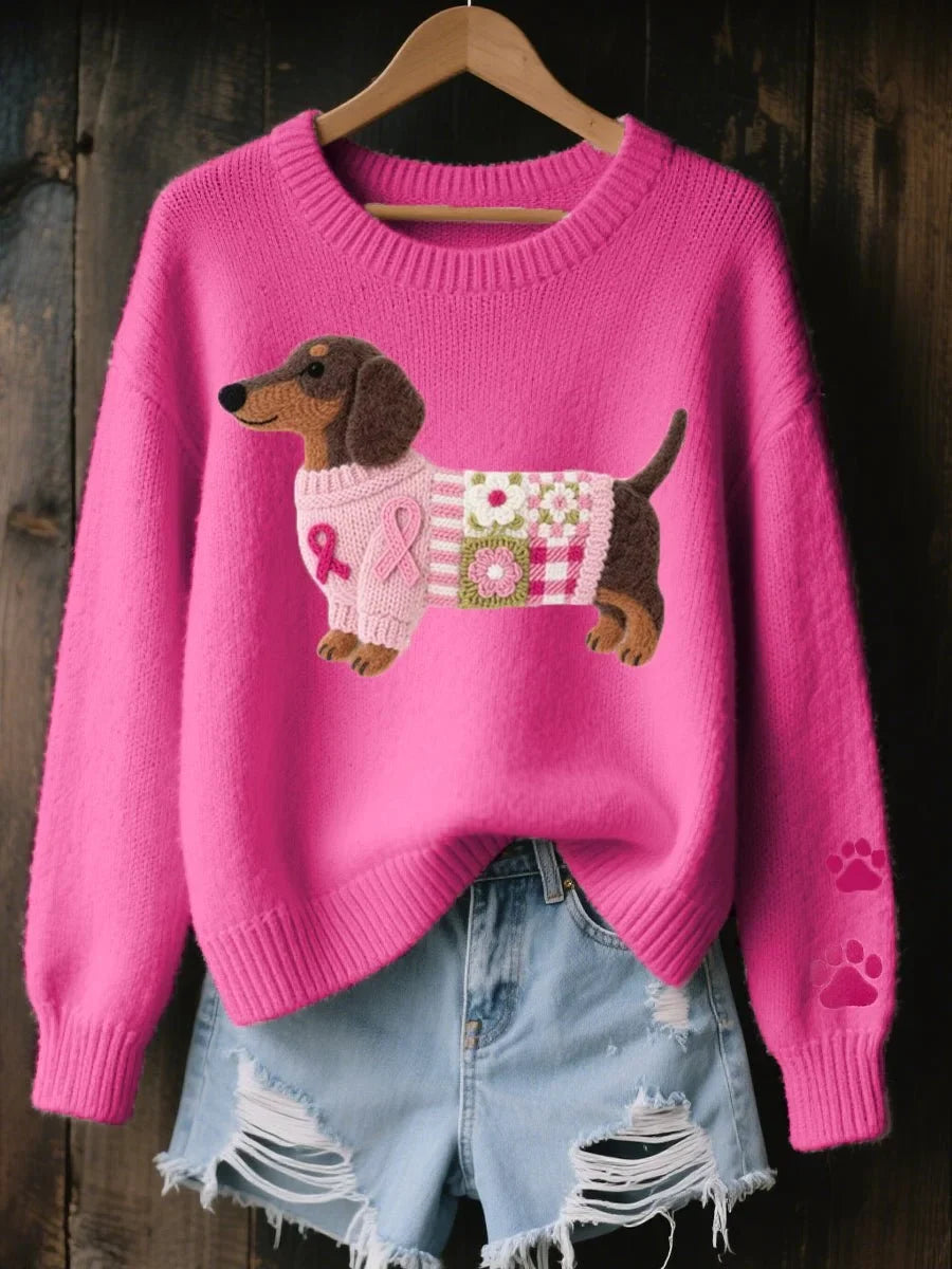 Ladies' Pullover with Dachshund Design and Relaxed Fit - 2 - London-stylehouse.com
