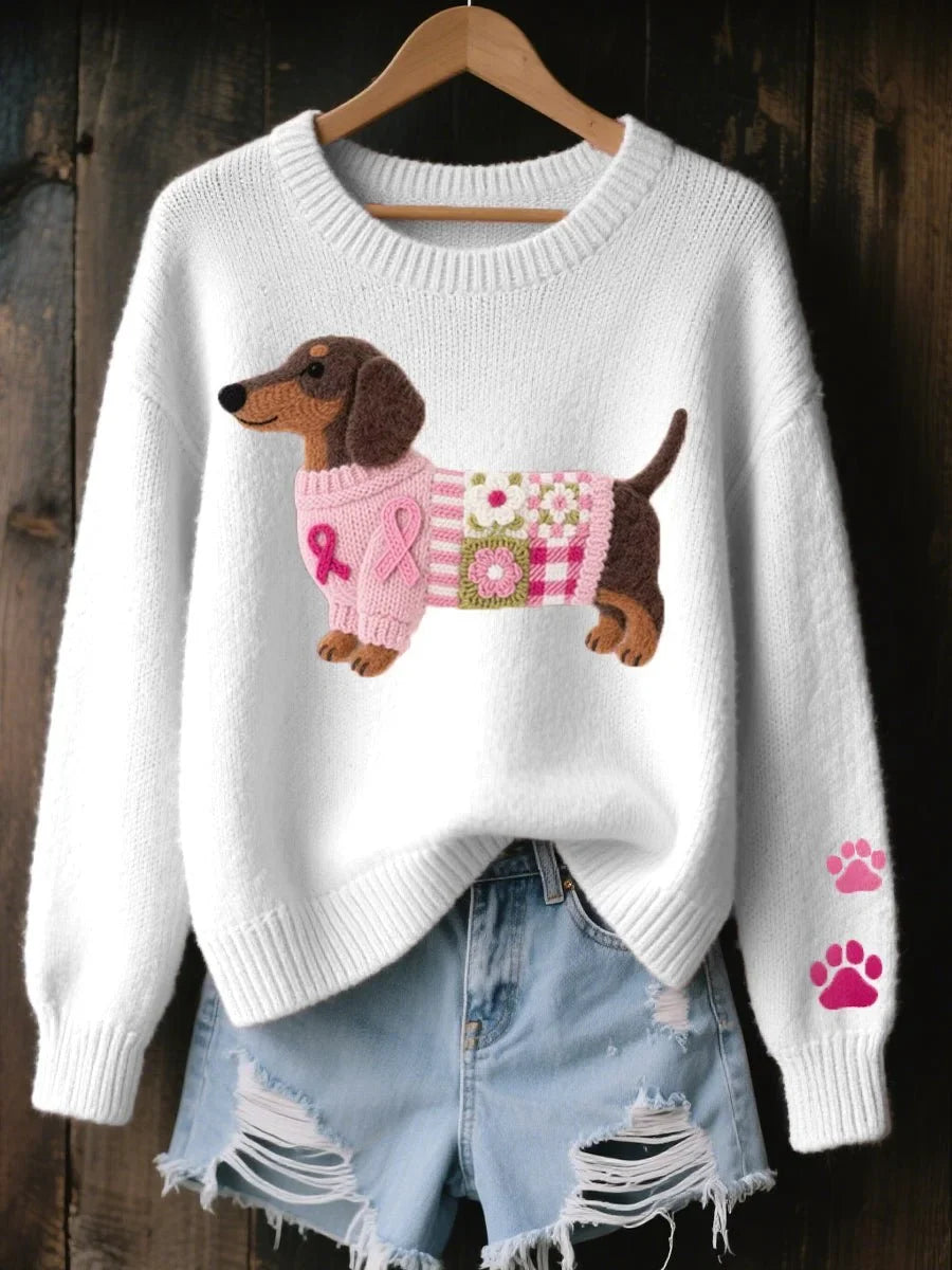 Ladies' Pullover with Dachshund Design and Relaxed Fit - 3 - London-stylehouse.com