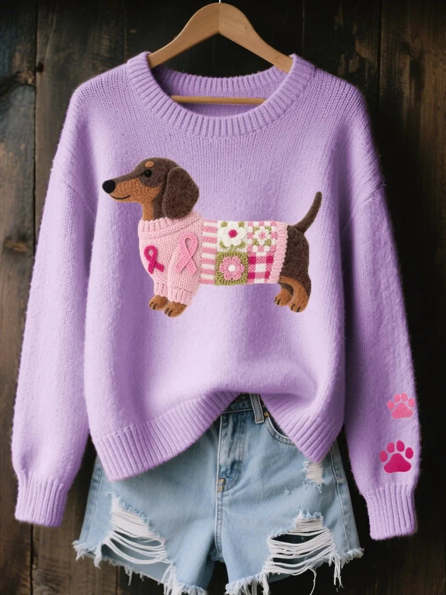 Ladies' Pullover with Dachshund Design and Relaxed Fit - 4 - London-stylehouse.com