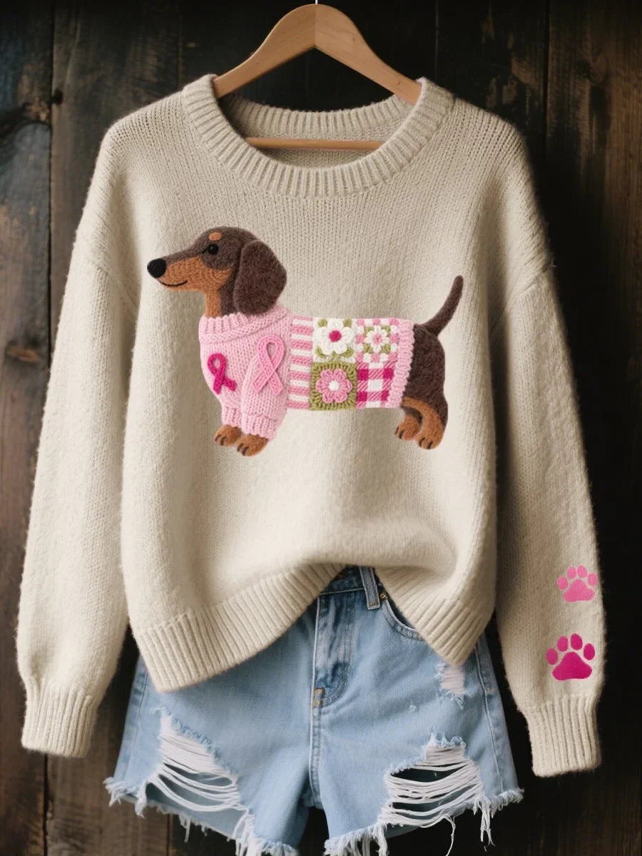 Ladies' Pullover with Dachshund Design and Relaxed Fit - 5 - London-stylehouse.com