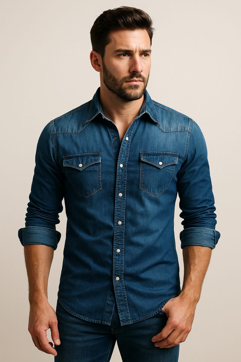 Men's Denim Shirt - Classic Fit with Chest Pockets - 1 - London-stylehouse.com