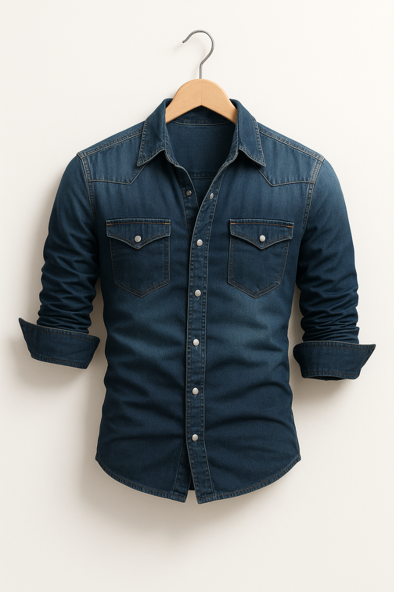 Men's Denim Shirt - Classic Fit with Chest Pockets - 2 - London-stylehouse.com