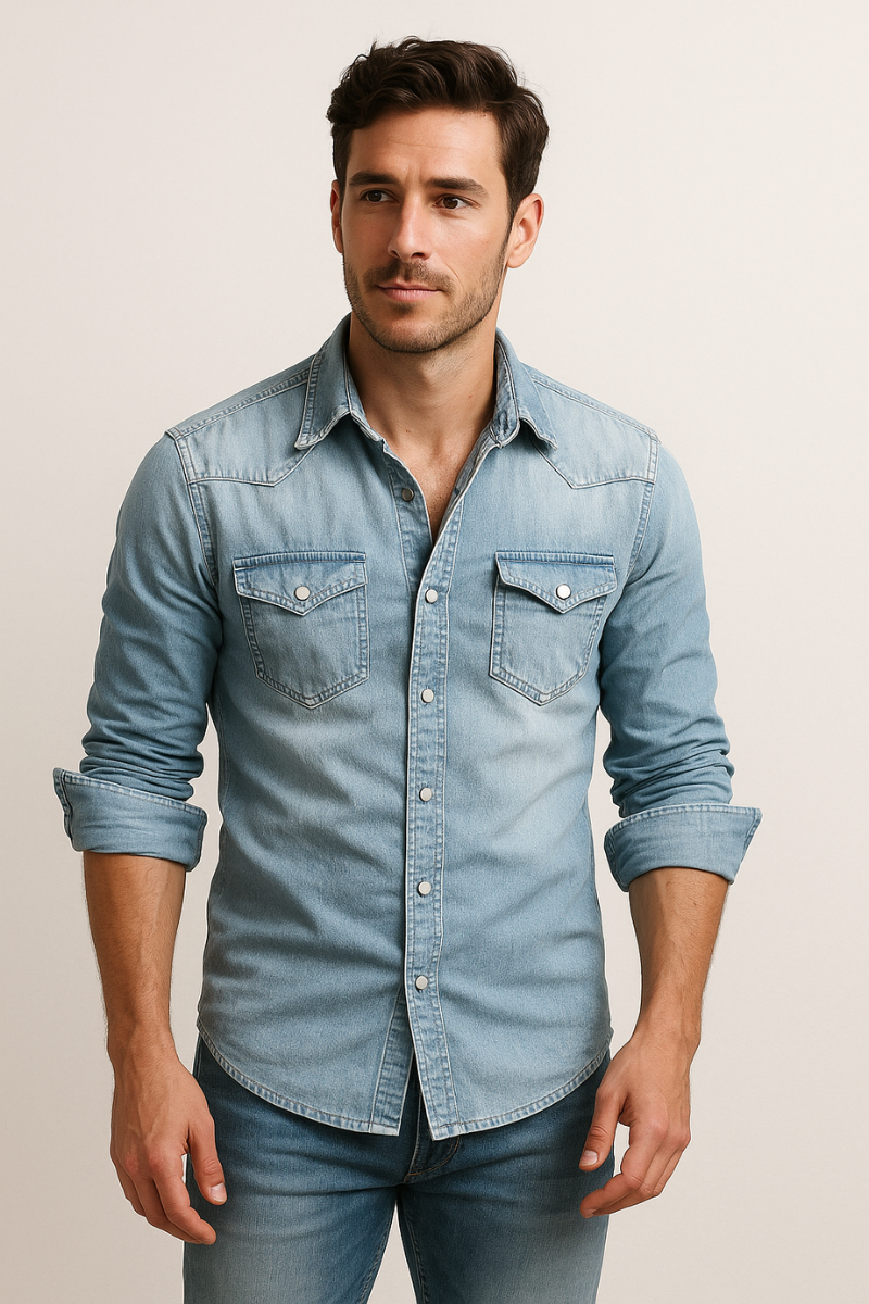 Men's Denim Shirt - Classic Fit with Chest Pockets - 3 - London-stylehouse.com