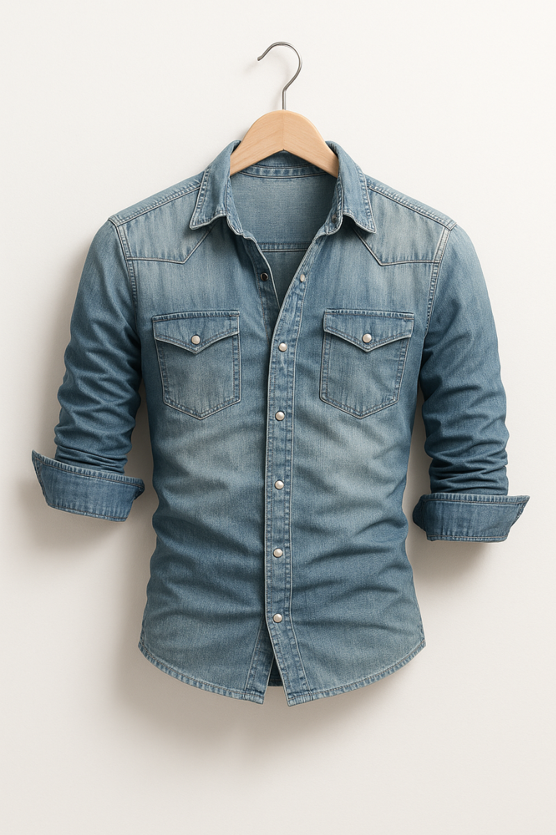Men's Denim Shirt - Classic Fit with Chest Pockets - 4 - London-stylehouse.com
