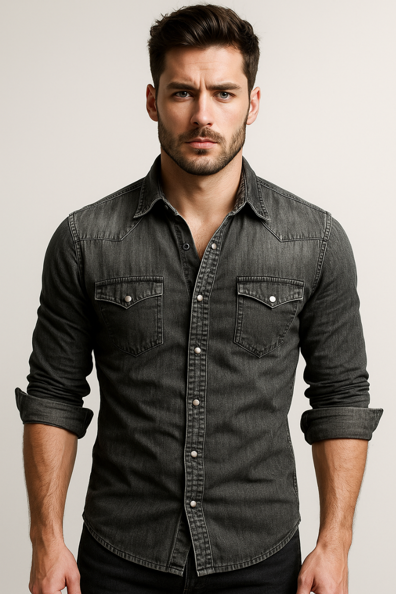 Men's Denim Shirt - Classic Fit with Chest Pockets - 5 - London-stylehouse.com