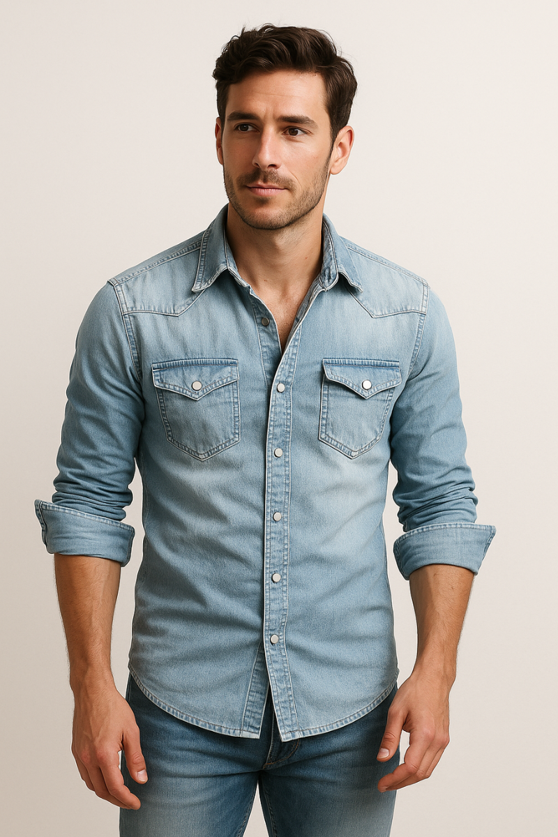 Men's Denim Shirt - Classic Fit with Chest Pockets - 6 - London-stylehouse.com